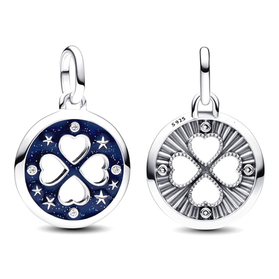 Charm Sterling silver 925 Heart in a four-leaf clover, lucky - Mini medallion, pendant on a bracelet symbol