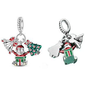 Charm Sterling Silver 925 Christmas 3-in-1 Bells, Santa, Tree, Pendant for Bracelet Christmas