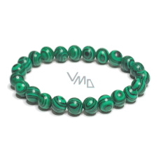 Malachite bracelet elastic, ball 8 mm / 16 - 17 cm, synthetic wishing stone
