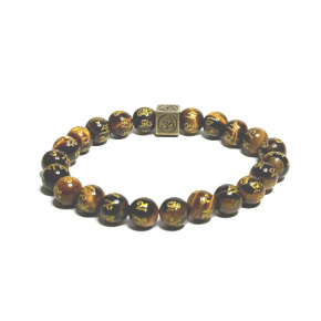 Tiger's eye with royal mantra Om bracelet elastic natural stone, ball 8 mm / 16-17 cm, stone of the sun and earth, brings luck and wealth Tiger's eye with royal mantra Om bracelet elastic natural stone, ball 8 mm / 16-17 cm, stone of the sun and earth, brings luck and wealth