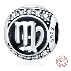 Virgo, sign of the zodiac, pendant for bracelet made of silver + cubic zirconia, ball 9 mm 1 piece
