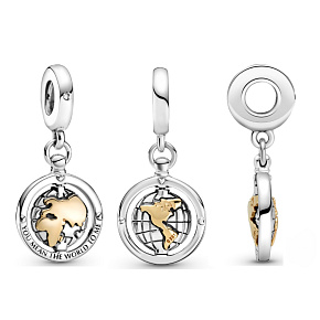 Sterling Silver 925 World Pendant Travel Bracelet