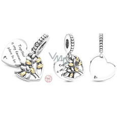Charm Sterling silver 925 Heart and tree of life 2in1, pendant on bracelet family