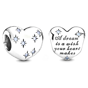 Charm Sterling silver 925 Disney Cinderella - dream heart, bead on bracelet christmas