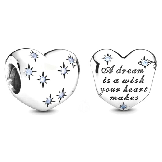 Charm Sterling silver 925 Disney Cinderella - dream heart, bead on bracelet christmas