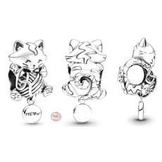 Charm Sterling silver 925 Cat with clubs, bead on bracelet pet