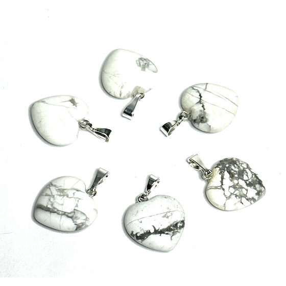 Magnesite / Howlite White Heart Pendant Natural Stone 15 mm, Purification Stone