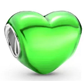 Charm Sterling silver 925 Metallic green heart, bead on bracelet, love Charm Sterling silver 925 Metallic green heart, bead on bracelet, love