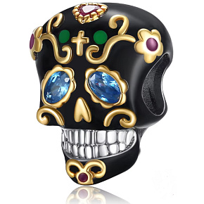 Charm Sterling Silver 925 Skull Black and Gold Cross, Bead for Bracelet Halloween Charm Sterling Silver 925 Skull Black and Gold Cross, Bead for Bracelet Halloween
