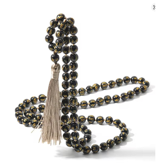 Mala necklace 108 6 mm black obsidian beads Om Mani Padme Hum | protection, meditation and inner peace