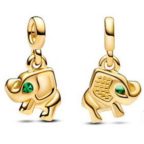 Charm Sterling silver 925 Elephant - Mini Medallion with royal green crystal, bracelet pendant