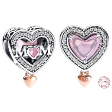 Charm Sterling silver 925 Mum - punched heart Mum, bead on bracelet family