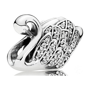 Charm Sterling silver 925 Majestic swan, bead on bracelet animal