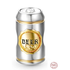 Charm Sterling silver 925 Beer in a can, bead for bracelet, food and drink