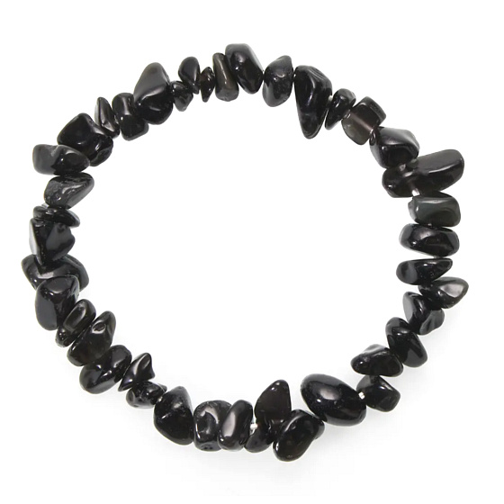 Obsidian black bracelet elastic chopped natural stone 19 cm, rescue stone