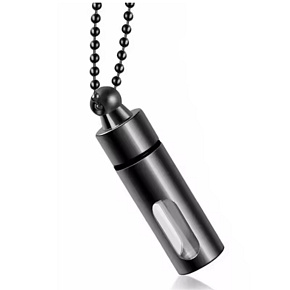 Commemorative urn pendant, Hollow tube, waterproof, stainless steel, black 13 mm x 49 mm + 60 cm chain