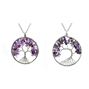 Amethyst Tree of Life pendant natural stone, healing, chain length: 45 + 5 cm, stone of kings and bishops