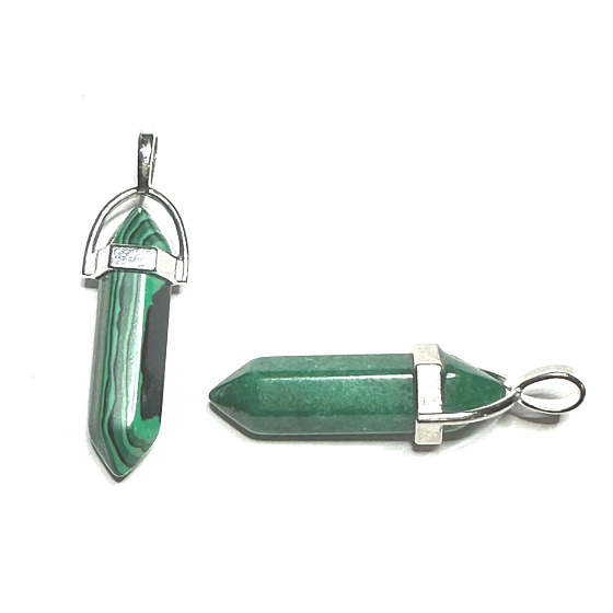 Malachite pendulum hexagon pendant natural stone 41 x 13 mm, wishing stone