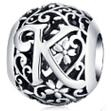 Sterling silver 925 Magic alphabet letter K with flowers, bead for bracelet