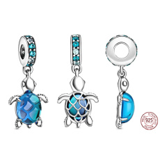 Sterling Silver 925 Sea Turtle Murano Glass Pendant Bracelet Animal