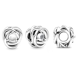 Charm Sterling silver 925 Infinity circle of eternity April white - clear, bead for bracelet