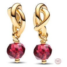 Charm Sterling Silver 925 Intertwined Faceted Eternity Circle Red Light, Pendant for Bracelet Symbol July