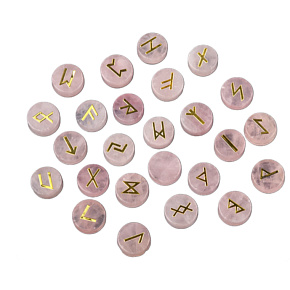 Rose Quartz Circular Rune Alphabet Natural Stone, 16 - 19 mm 25 pieces