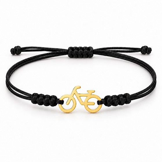 The Power of Colors – Cyclist at Heart – Black Bracelet with a Gold-Colored Bicycle
