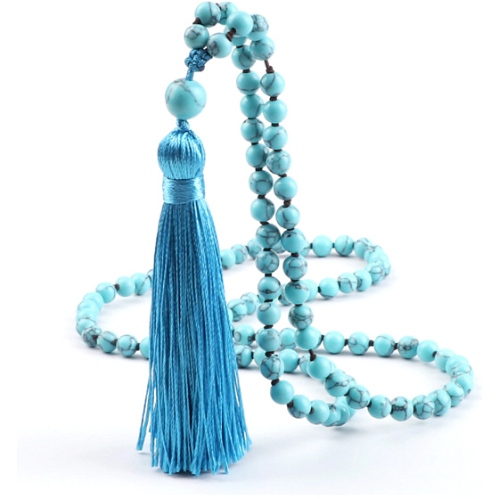 108 Mala Tyrkenite necklace, meditation jewelry, natural stone, tassel 8 cm, bead 6 mm, calming stone
