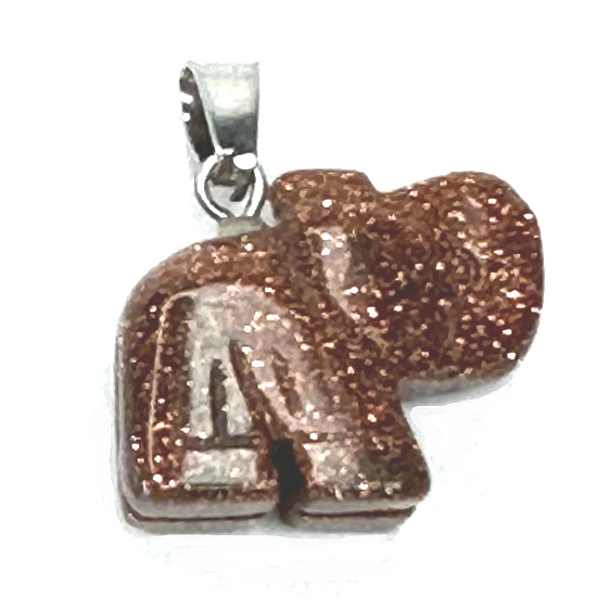 Goldstone gold Elephant pendant, hand cut figurine 1,8 x 2,5 x 8 mm, stone of ambition