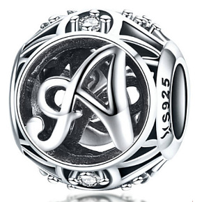 Sterling silver 925 Magic alphabet letter A with flowers, bead for bracelet