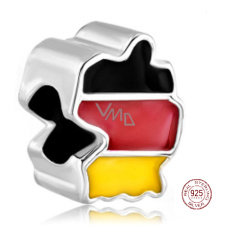 Charm Sterling Silver 925 German Flag - Map, Travel Bracelet Bead Charm Sterling Silver 925 German Flag - Map, Travel Bracelet Bead