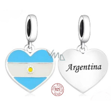 Charm Sterling Silver 925 Argentina Flag Heart - I Love Argentina, Travel Bracelet Pendant Charm Sterling Silver 925 Argentina Flag Heart - I Love Argentina, Travel Bracelet Pendant