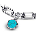 Charm Sterling Silver 925 Mini Locket Turquoise Blue Imitation Turquoise, Pendant for Bracelet Symbol