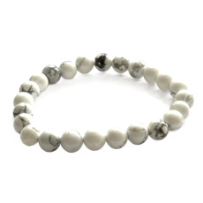Magnesite / White Howlite Elastic Bracelet Natural Stone, 8 mm Bead / 16 - 17 cm, Cleansing Stone, Calming, Harmony, Memory
